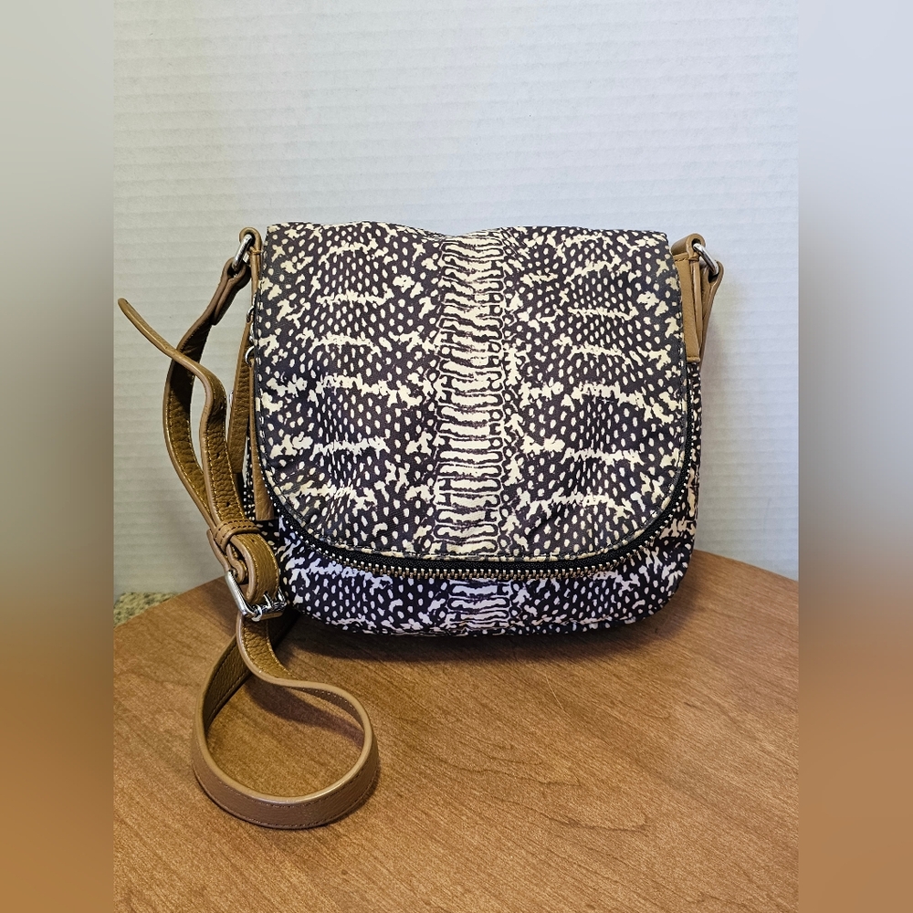 Vince Camuto Animal Print Crossbody Bag with Leather Trim Brown
